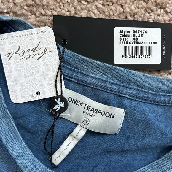 Free People OneTeaspoon Star Dust Blue Oversized Cotton Tank Top NWT Size XS - Picture 9 of 12
